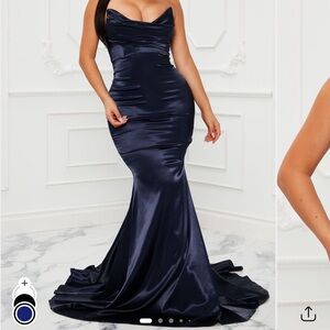Fashion Nova Navy Blue Satin Gown